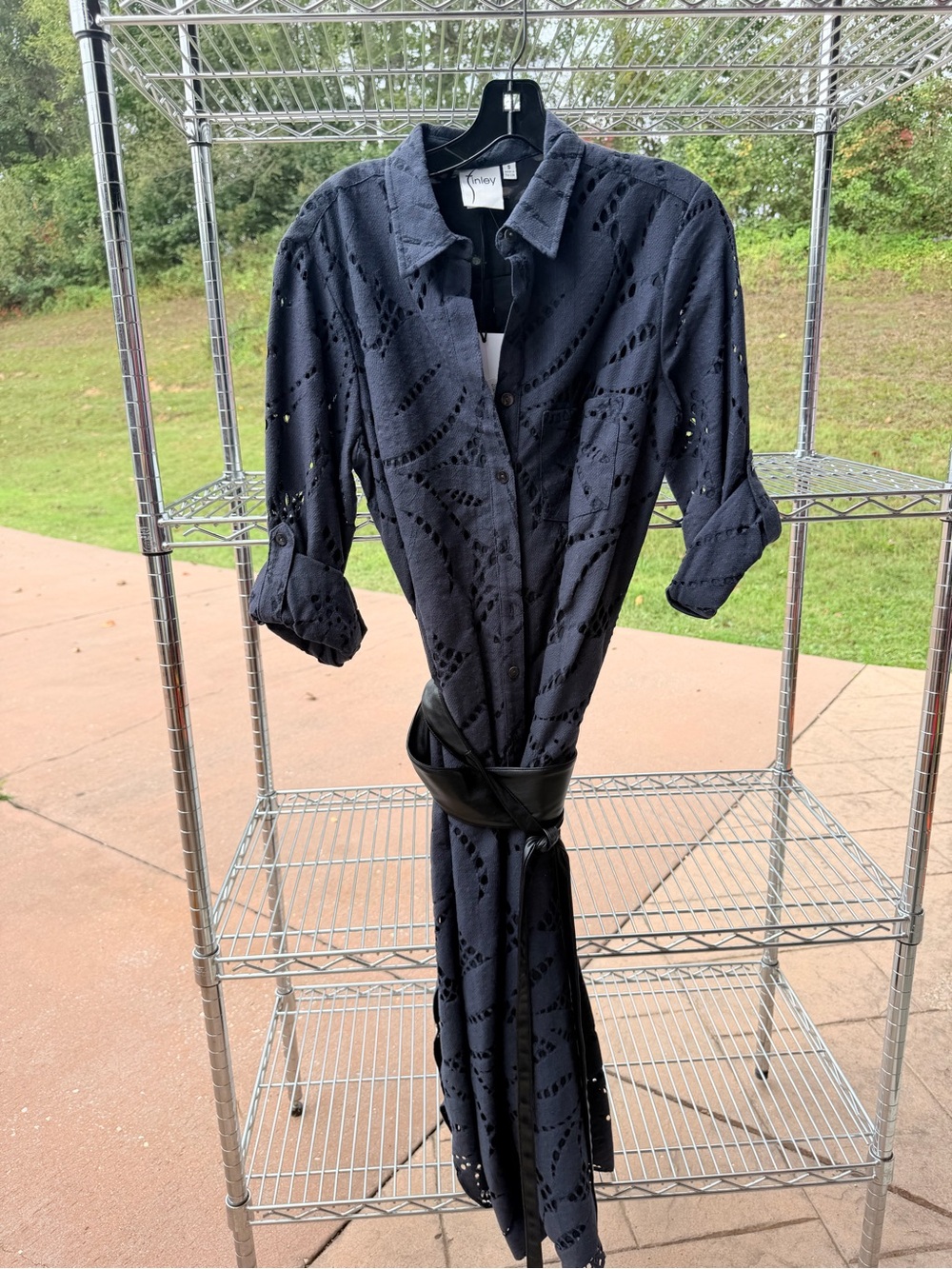 Finley Navy Eyelet Shirt Dress with Self-Tie Waist